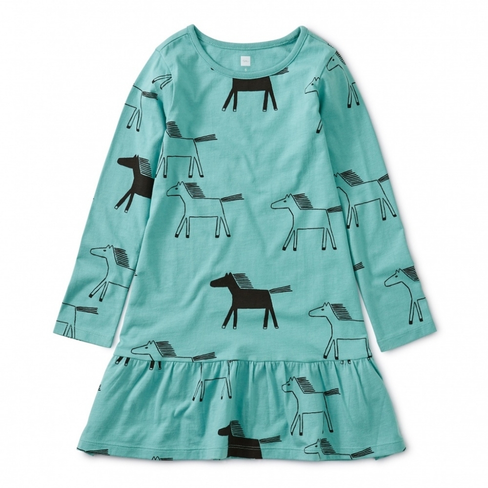Tea Collection Teal Blue Pony Dress, Size 3T